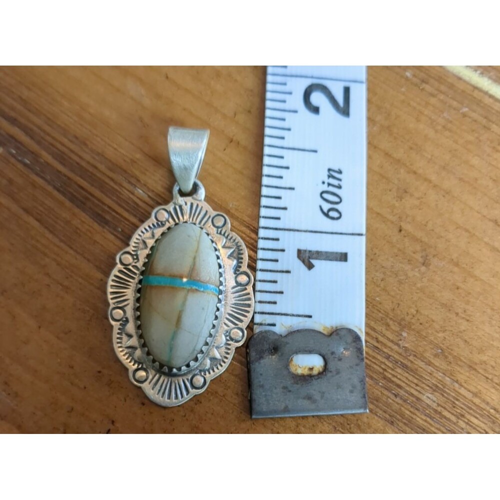 Sterling Silver Southwest Navajo Style White Buffalo Turquoise Pendant 925 -1.5 - Picture 10 of 13